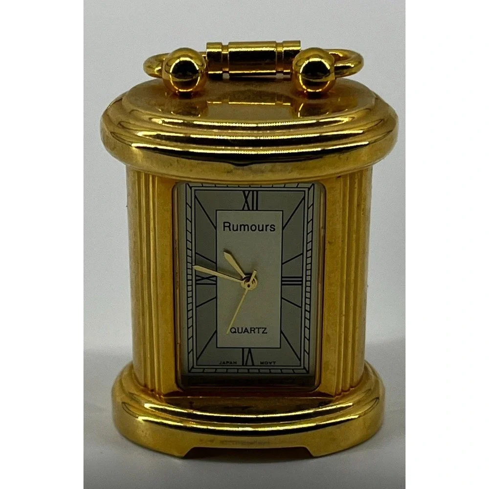 Vintage Rumours Quartz Mini Clock Miniature Gold Tone Japan MVT Ribbed Accents
